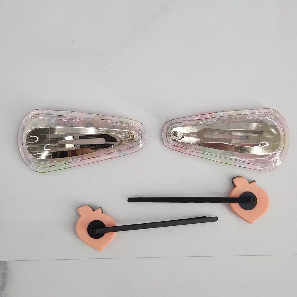 4 pc Fruit Hair Accessories 2 Peach bobby pins 2 Multi Fruit snap barrette clips